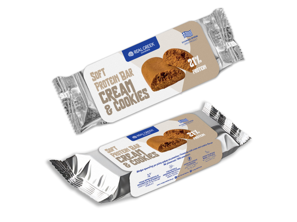 Real Greek Soft Protein Bar Cream & Cookies 22%, Μπάρα Πρωτεΐνής - Γεύση Cream & Cookies 50g